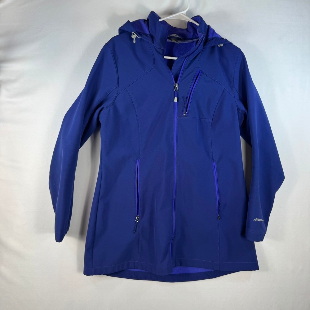 Eddie Bauer Womens Blue Sandstone Hooded Softshell Fleece Lined Jacket Large